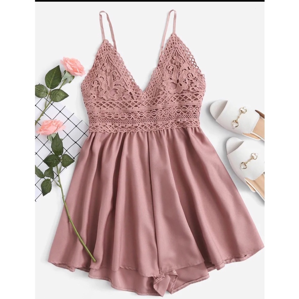 Pink Boho Lace Romper